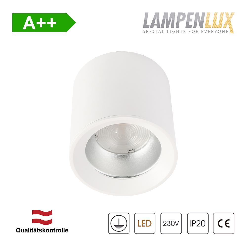 Lampenlux LED Aufbaulampe Jean Deckenlampe Aufbau aus Aluminium 20W 1600 Lumen Rund Weiß